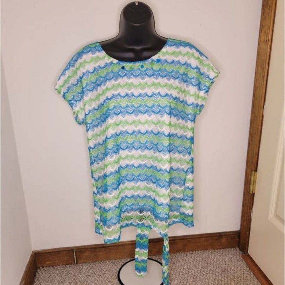 Alfred Dunner Women’s Blue/White Summer Blouse Size (M) 100% Polyester LIKE NEW